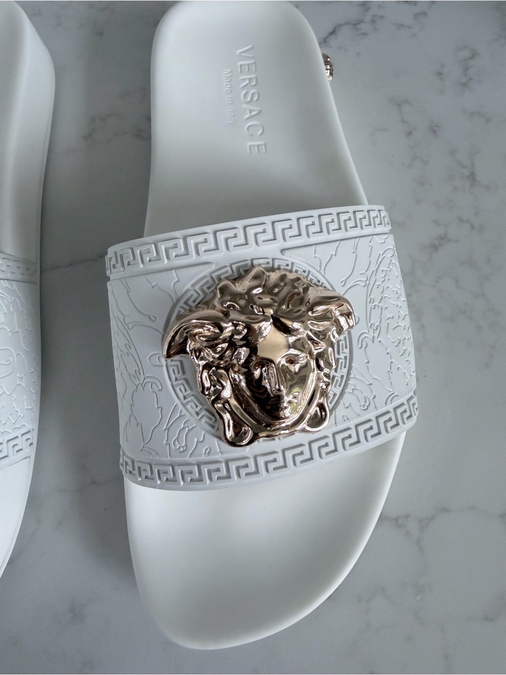 Versace White Slides with Gold Medusa Plaques size 11 - Picture 3 of 16